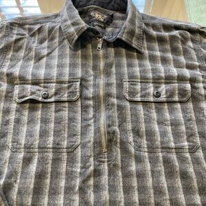 Ralph Lauren RRL Gray & Charcoal Shadow Plaid  Half-Zip Flannel Work Shirt